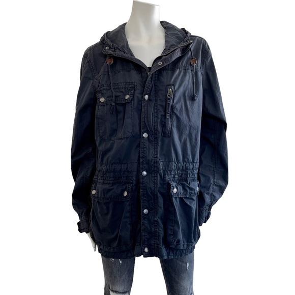 AMERICAN Eagle Oversized Cargo Utility Blue Military Spring Hooded Jacket - Picture 3 of 9